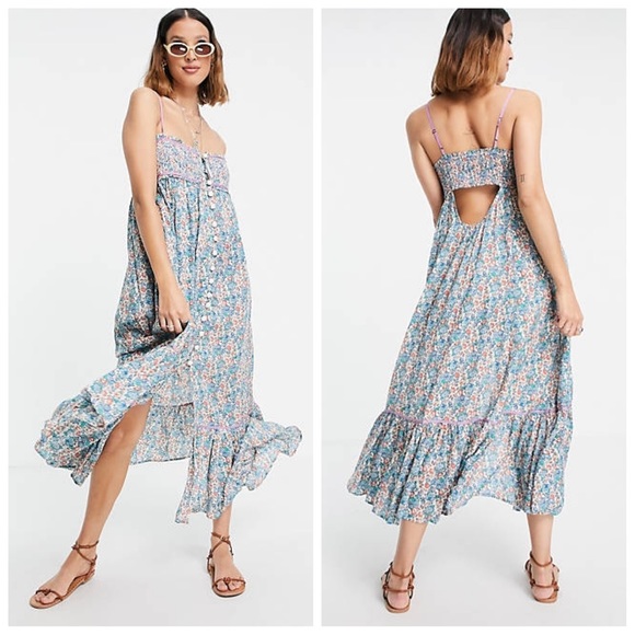 NWT-Free People Boho Floral ButtonFront Midi Dress - Picture 11 of 16